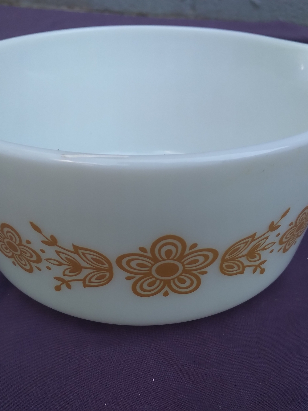 Pyrex White Casserole Bowl with Orange Floral Pattern